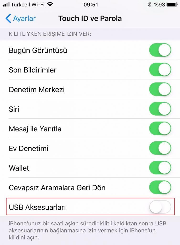 iOS 11.4 Kısıtlanmış USB Modu Kullanımı